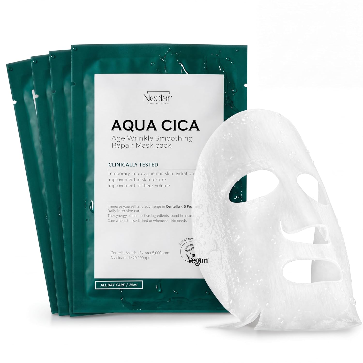 AQUA CICA Age Wrinkle Smoothing Care Sheet Face Mask 10 pcs - Korean Skincare with 5 Peptides, Centella Asiatica, Ferment Filtrate & Niacinamide 2% - Hydrating, Calming Redness & Anti-Aging