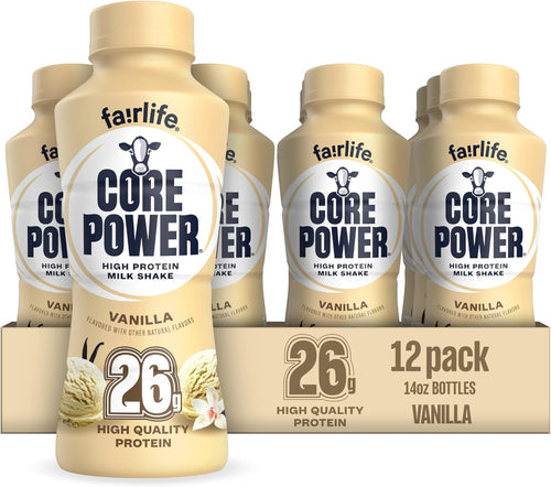 Core Power Fairlife 26g Protein Milk Shakes, Ready To Drink for Workout Recovery Liquid, Vanilla, 14 Fl Oz Bottle, kosher (Pack of 12)