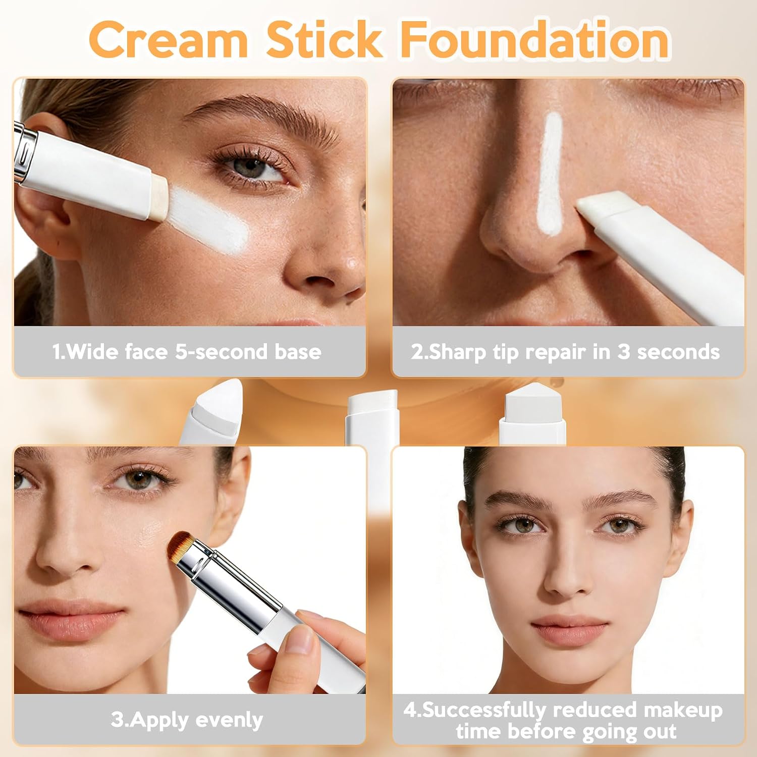 Upgrade 2 in 1 Blanc Cover Cream Stick V - Color Changing Foundation Stick with Volufiline - Hydrating Concealer Base Makeup, Dual-Ended with Built-in Brush, Portable for Daily Use