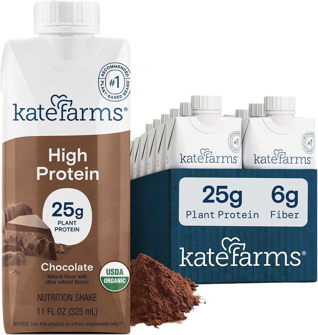 KATE FARMS Organic High Protein Chocolate Shake, 25g Protein, 12 Pack