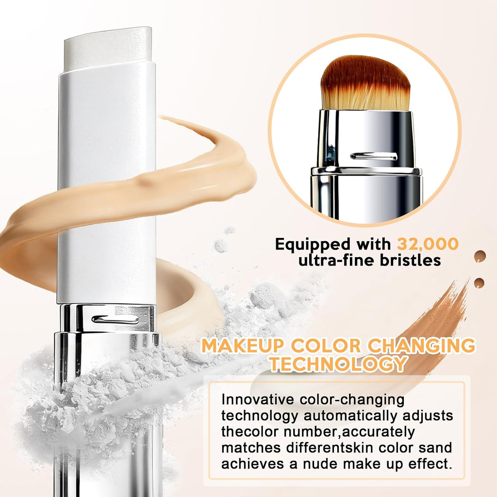 Upgrade 2 in 1 Blanc Cover Cream Stick V - Color Changing Foundation Stick with Volufiline - Hydrating Concealer Base Makeup, Dual-Ended with Built-in Brush, Portable for Daily Use