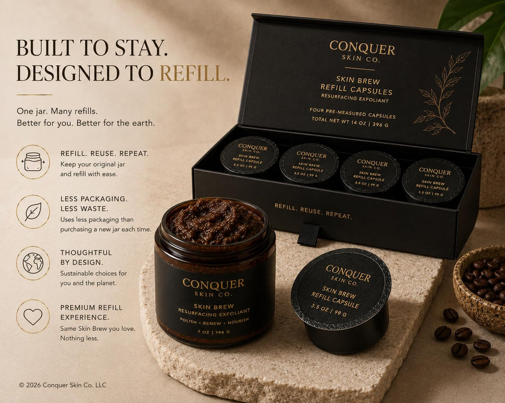 Conquer Skin Co. Skin Brew Resurfacing Exfoliant Body Polish with Coffee, Papaya Powder,Brown Sugar and Adzuki Bean, 7 oz