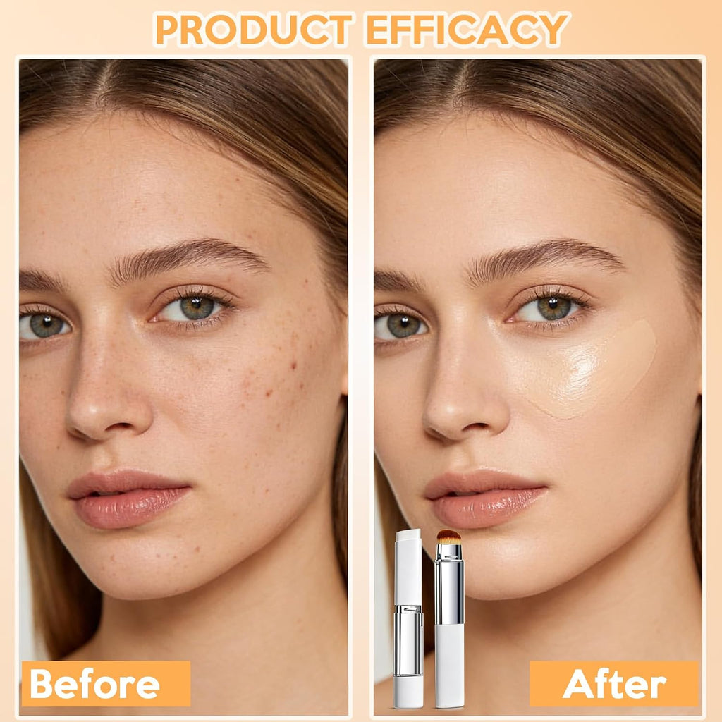 Upgrade 2 in 1 Blanc Cover Cream Stick V - Color Changing Foundation Stick with Volufiline - Hydrating Concealer Base Makeup, Dual-Ended with Built-in Brush, Portable for Daily Use