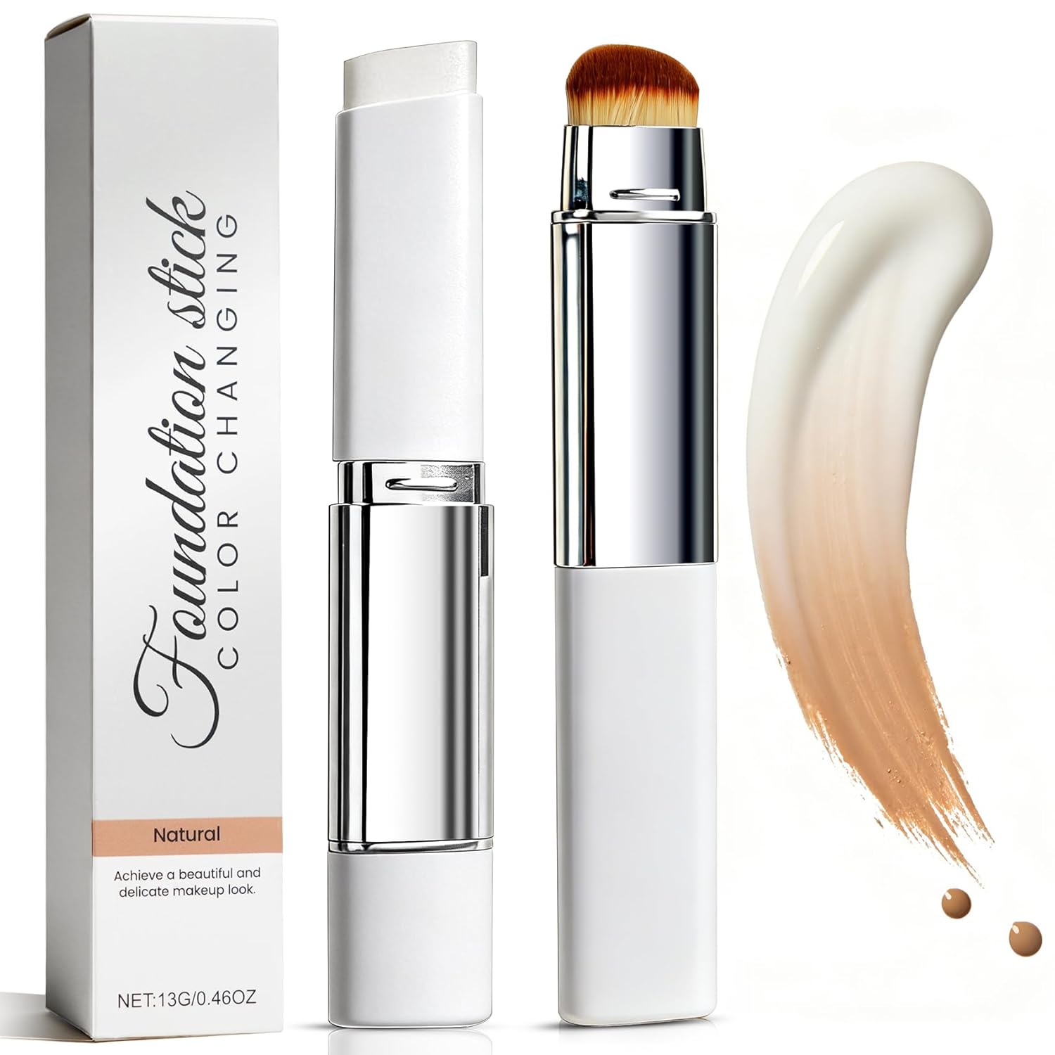 Upgrade 2 in 1 Blanc Cover Cream Stick V - Color Changing Foundation Stick with Volufiline - Hydrating Concealer Base Makeup, Dual-Ended with Built-in Brush, Portable for Daily Use