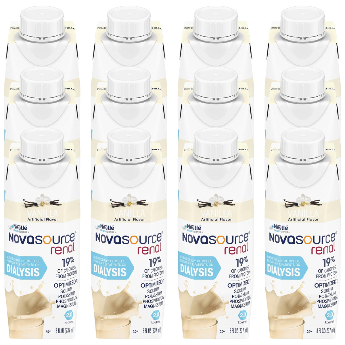 NOVASOURCE Renal Vanilla Dialysis Protein Shakes, 8 Fl Oz, 24pk