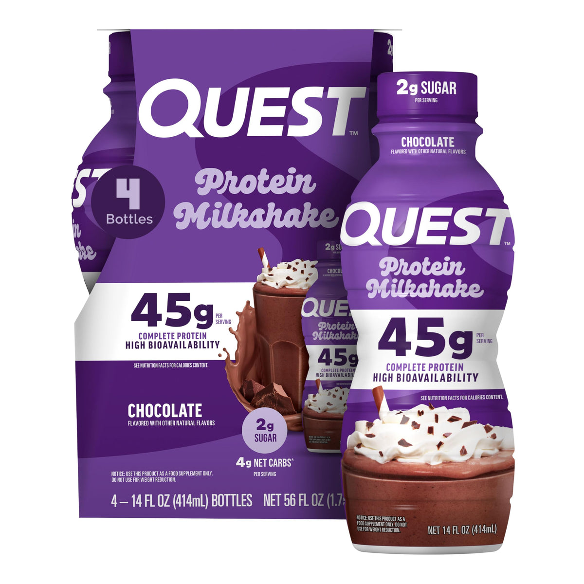 Quest Nutrition Strawberry Protein Shake, 45g Protein, 2g Sugar, 4g Net Carbs, Ready to Drink, Gluten Free, 12 Count