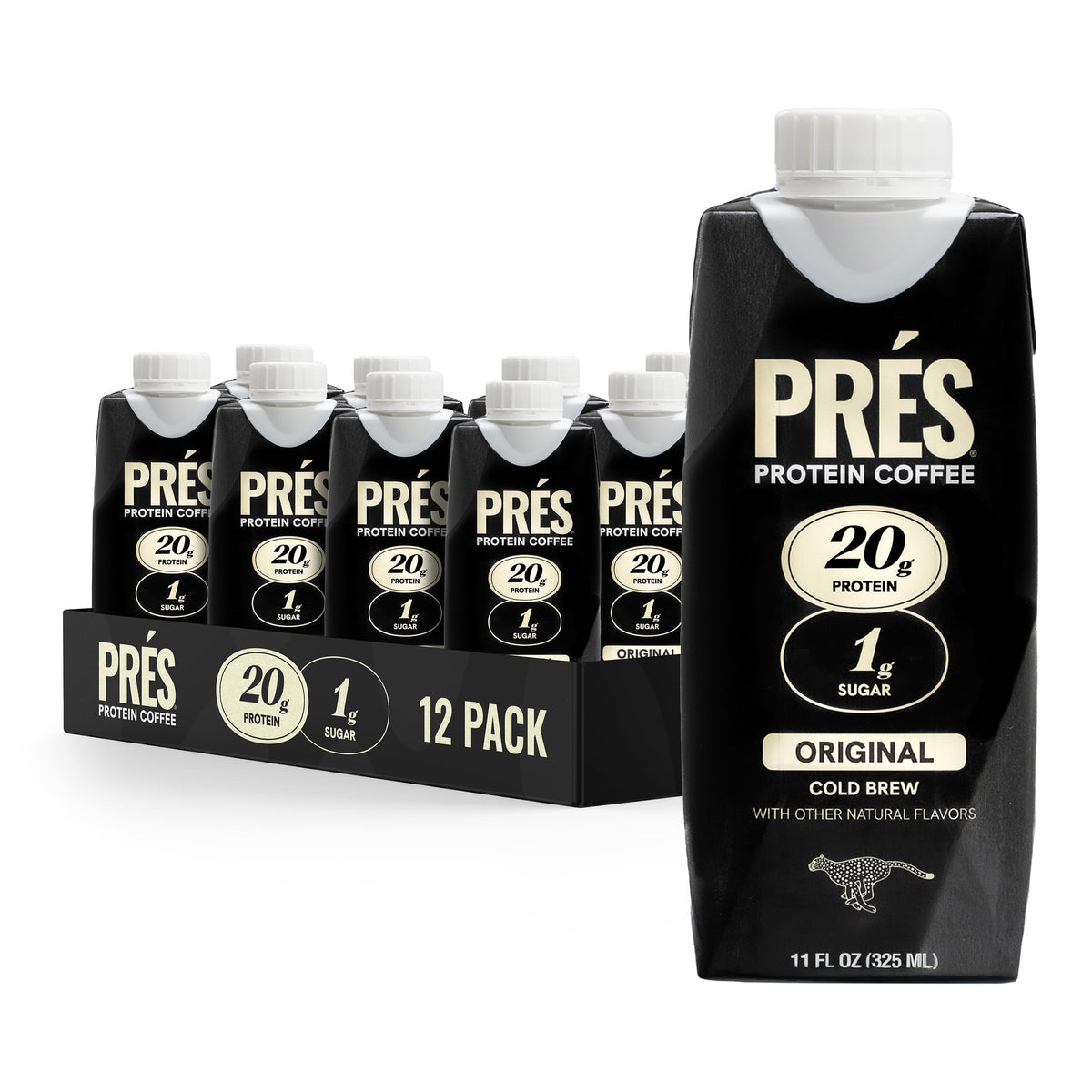 PRES Protein Coffee, Caramel, High Protein, Real Cold Brew, 20g Protein, 1g Sugar, 100 Calories, Protein Snacks, No Added Sugar, Coffee, Breakfast, Protein, Kosher, Soy Free, Nut Free, Non-GMO, Low Carb (12 Pack)