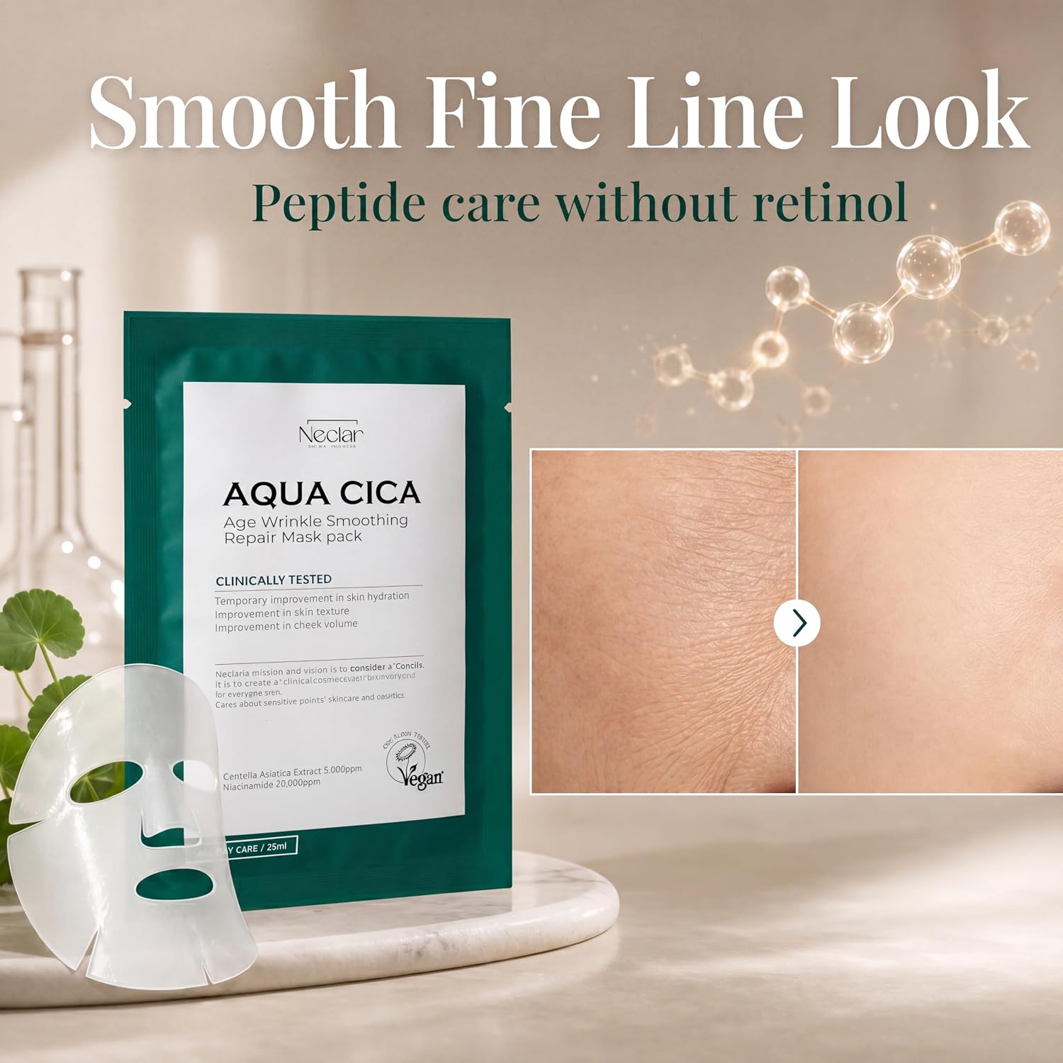 AQUA CICA Age Wrinkle Smoothing Care Sheet Face Mask 10 pcs - Korean Skincare with 5 Peptides, Centella Asiatica, Ferment Filtrate & Niacinamide 2% - Hydrating, Calming Redness & Anti-Aging